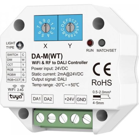 Controller WiFi + RF a DALI DA-M(WT) Compatibile Tuya Smart Life Convertitore DALI RGB RGBW CCT Dimmer DT6 DT8 Controllo App e Telecomando 2.4GHz