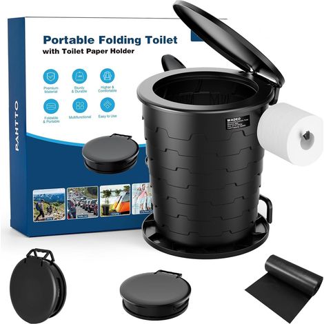 Toilettes de Camping Pliables [Max 181 kg, 7 Panneaux Renforcés] Toilettes Portables avec Couvercle & Porte-Papier, pour Adultes, Voyage, Randonnée, Van, Pêche, Étanche & Résistant, avec 12 Sacs (1/5)