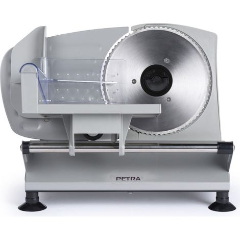 Petra PT4636VDE Affettatrice Elettrica – Macchina per tagliare alimenti, carne, formaggio, pane, spessezza da 1 a 15 mm, 3 x 170mm lame acciaio Inox, Antiscivolo, Dispositivo di Sicurezza proteggi (1/5)