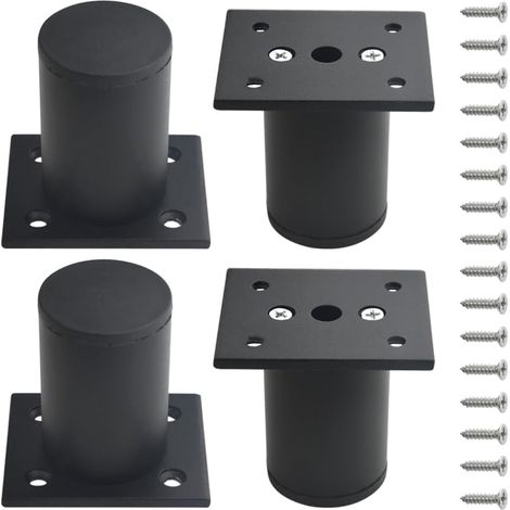 SHINING HOUSE Juego de 4 patas de metal para muebles de cocina, patas ajustables, patas redondas negras para sofá, patas de soporte para mesa de 60 mm (1/5)
