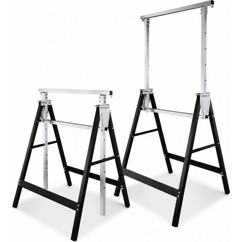Randaco Lot de 2 tréteaux de chantier réglables 80-130 cm, tréteaux pliants en acier, support de travail noir/zinc (1/5)