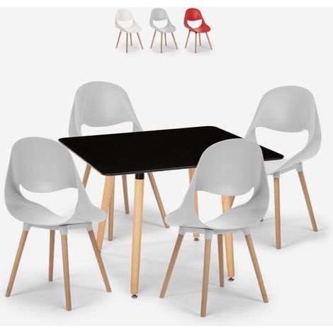 Set  quadratischer Tisch 80x80cm mit 4 Stühlen Schwarz skandinavisches Design Dax Dark - Grau