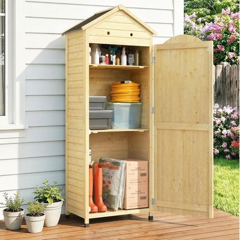 Armario de jardín 199 cm color madera natural en metal con estantes ajustables, ventilación y puerta magnética (1/3)