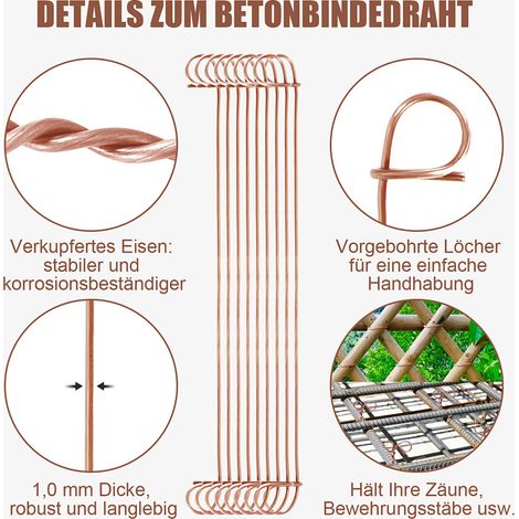 Wolketon Drillapparat Betonbindedraht verkupferter Rödeldraht mit Rödelzange Bindedraht inkl. Draht Driller 1.0 x 140mm (1000 Stk.)