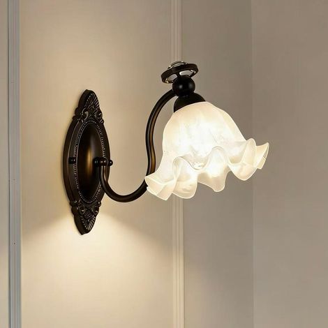 Applique murale en verre de style rétro, lampe de chevet LED, luminaire décoratif, convient aux chambres, salons et bureaux (lumière blanche, E27). (1/5)