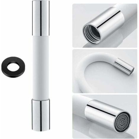Flexible de rallonge universel pour robinet avec aérateur (joint d'étanchéité inclus), rotatif à 360°, 20 cm, blanc