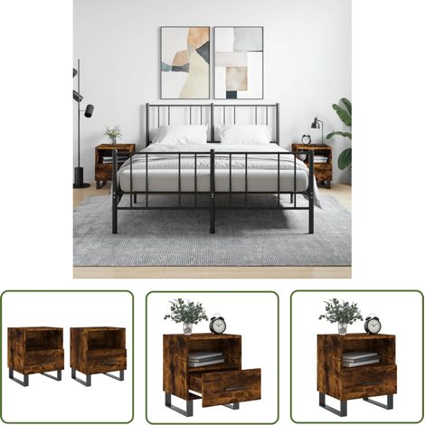 Lot de 2 Tables de chevet Tables d'appoint Tables de nuit chêne fumé 40x35x47,5cm bois d’ingénierie 69882 (1/5)