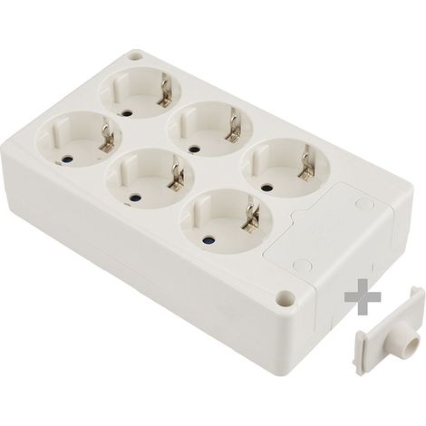 Mehrfachsteckdose bipolar, 6 Steckdosen, seitliche T-/L-Form, 16A, 250V, weiß, Solera 8106 (1/2)