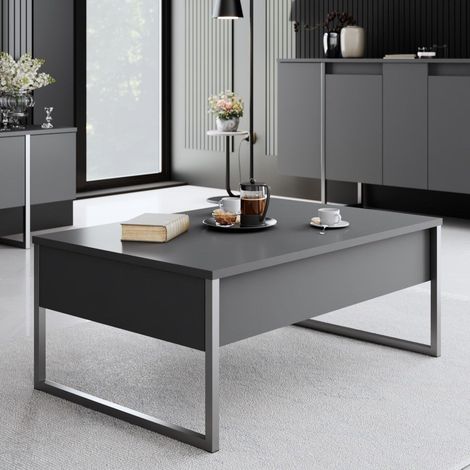 Rechteckig Couchtisch Anthrazit Luxus 90x60 – Silberner Rahmen
