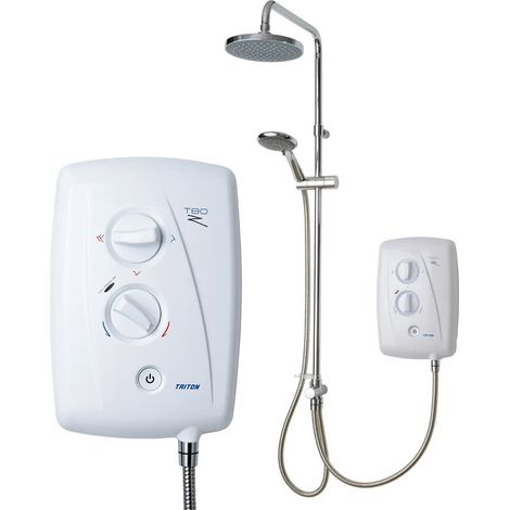 Triton T80Z Fast Fit DuElec White 9.5kW Electric Shower + Dual Rainshower Head