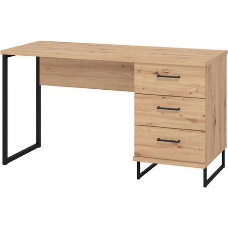 Ponza Schreibtisch, eine Ablage, 3 Schubladen, Griffe inklusive, 137,5x56x75h cm in Eichenholz Braun
