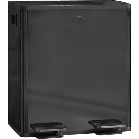 40L Dual Compartment Stainless Steel Bin, with Deodoriser Holders - Glossy Black