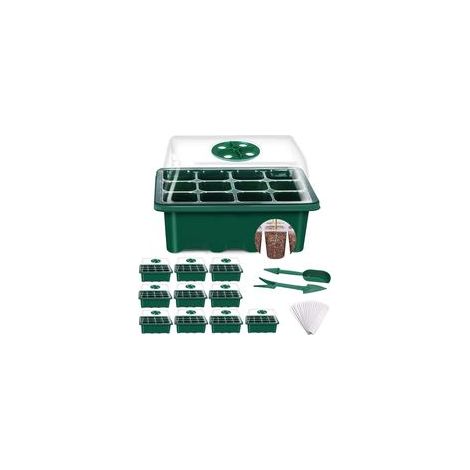 Mini serre à semis 10 pièces – 120 cellules 3,7x3,7x5,5 cm – PVC 0,8 mm durable – Avec couvercles réglables et trous de drainage (1/5)