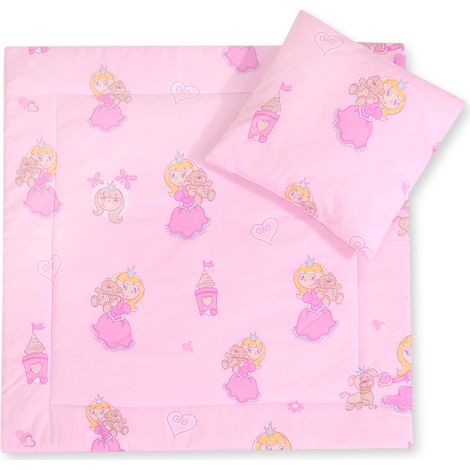 Ropa de cama para cochecito con edredón y relleno de almohada - Princesas Rosas