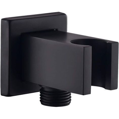 pair Coude d'alimentation mural avec support de douchette, raccord de tuyau de douche carré en laiton 1/2″, sortie d'eau murale Drop Ell Union, noir