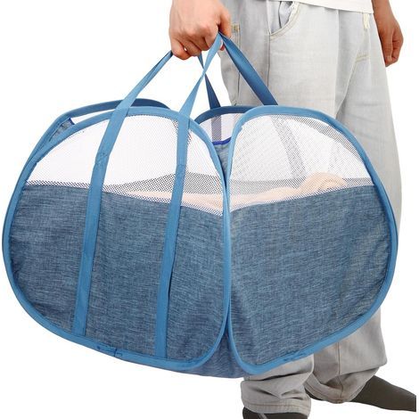 Panier à linge robuste et pliable, 90 L, avec poignées, idéal pour la chambre, la salle de bain, la chambre d'enfant, la résidence étudiante, les voyages, bleu.