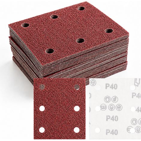 60 Pièces 115 x 101mm Papier Abrasif pour Ponceuse Rectangulaire 40 Grain (1/5)