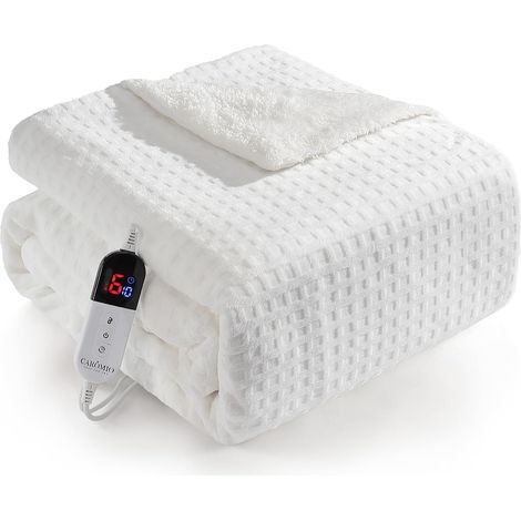 Couverture Chauffante Électrique 180 x 130 cm - Plaid Chauffant Flanelle Gaufrée & Polaire Douce 240g+210g, Écran LCD Digital, Prise Européenne, Lavable - Beige (1/5)