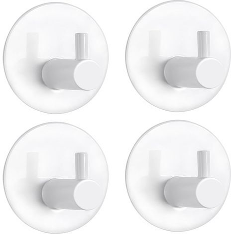 CCYKXA Adhesive Wall Hooks, 4 Pieces Stainless Steel Bathroom Wall Hooks, Adhesive Towel Holder Wall Hooks (White)