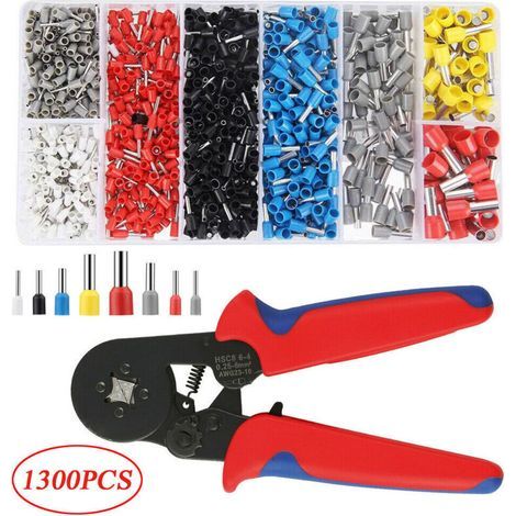 Ecleanfy-Kit de sertissage pour embouts de fil AWG 23-7, pince à sertir à cliquet auto-ajustable avec 1 300 cosses de 0,25 à 10 mm². (1/5)