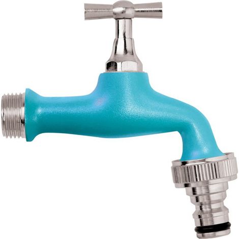 Schläfer 435220 Rubinetto Giardino da Esterno 1/2" x 3/4", con Girello Portagomma a Innesto Rapido, Attacco Muro 1/2", Colore Turchese Opaco (1/5)