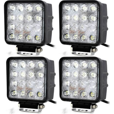 4x FARO SUPPLEMENTARE PROFONDITA AUTO FUORISTRADA 12V QUADRATO 16 LED 6000K 48W