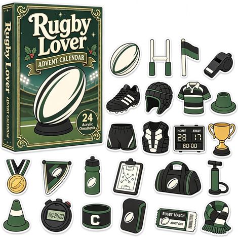 Calendrier de l'Avent 2026 Sport Acrylique Décoration Sapin,Rugby (1/5)