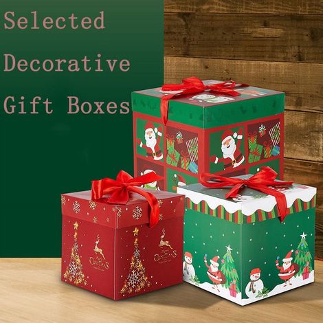 Boîte Cadeau De Noël - Boîtes Empilables Avec Couvercle - 3 Tailles Différentes - Carrées - Pour Emballage Cadeau Et Décoration De Fête