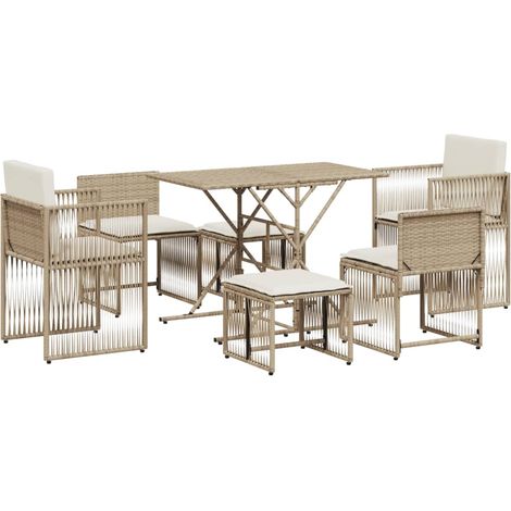 Maison Exclusive - 7-tlg. Garten-Essgruppe mit Kissen Beige Poly