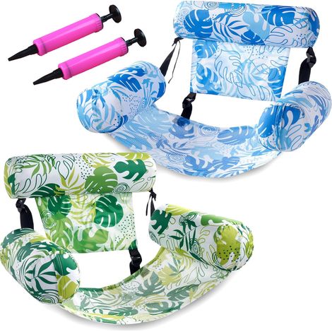 2 matelas flottants gonflables pour piscine – hamac aquatique pour adulte avec pompe, chaise longue d’eau confortable pour baignade, plage et moments de détente, Bleu clair + Vert clair (1/5)