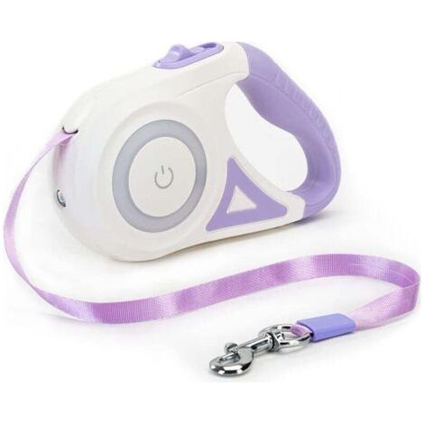 QORVA-Laisse rétractable pour chien, frein et verrouillage faciles avec un seul bouton, laisse extensible avec lampe torche LED (M, longueur de corde 5 m, violet)