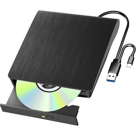 Lecteur Blu-ray Externe - USB 3.0 Et USB Type-C - Compatible Windows Et Mac - Pour Lecture Et Gravure DVD CD - Portable - 14.5 x 14 x 1.6 cm
