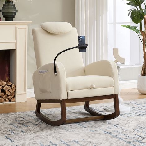 Schaukelstuhl – Relaxsessel – hohe Kopf- und Rückenlehne, ausziehbare Fußstütze – aus Cord – Beige (1/5)