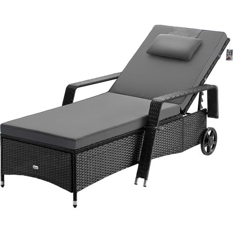 CASARIA® Sonnenliege mit Rollen 7cm Auflage Extra Breit 90cm Gartenliege Wetterfest 165kg Belastbar Verstellbar Terrasse Balkonmöbel Liegestuhl Schwarz Anthrazit (1/5)