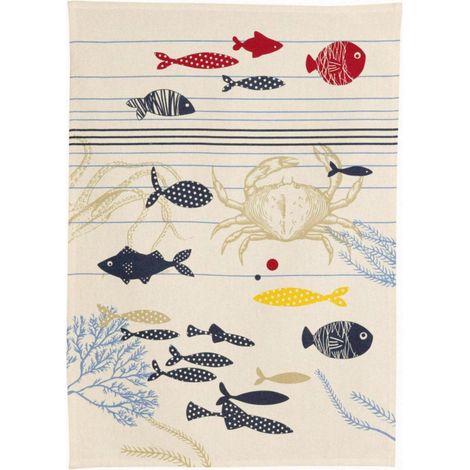 Torchon de Cuisine Modèle Océan Coloris Écru, Essuie-Vaisselle Pratique 50 x 70 cm - PANGIVO