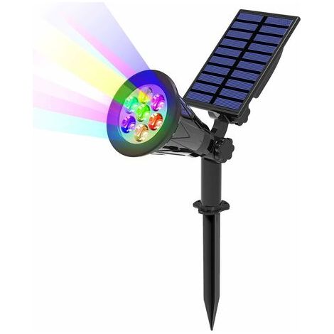 7 LED-Solarleuchte, 2 Packungen, Solarstrahler mit 7 Farbwechsel, für den Außenbereich, kabellos, wasserdicht, IP65, Gartenlampe mit 180° verstellbarem Außen-Solarstrahler für Garten, Hof, Außenbereic
