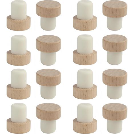 16 tapones de corcho, tapones en forma de T para botellas de vino, repuestos para tapones de botellas de vino, color madera natural.