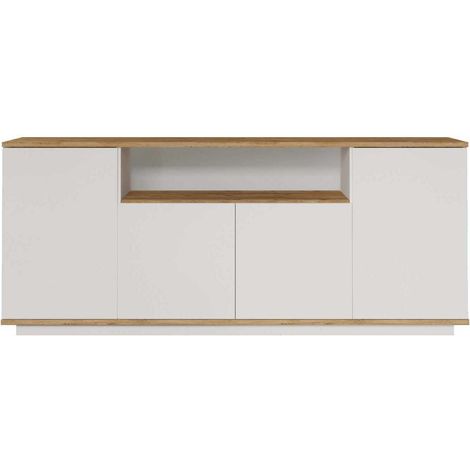 Vente-Unique – Buffet 4 portes 1 étagère – Longueur 180 cm – Hauteur 75 cm – Panneau de particule mélaminé – Blanc naturel