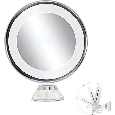 Specchio per il trucco a LED - Specchio da bagno con ventosa - Specchio ingranditore 10x con luce LED - Specchio per gli occhi - Visuale a 360° - Diametro 17,5 cm (1/5)
