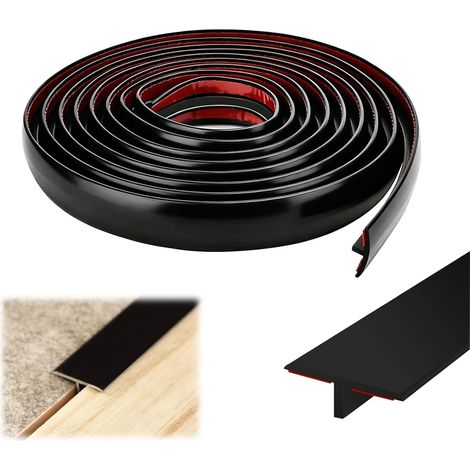 Barre de Seuil en T 5 mètres Autocollante Barre de Seuil Adhesive en T Flexible Profile T Barre Seuil de Porte pour Seuils de Porte et Sols de Raccordement (Noir 500cm1,95cm) (1/5)