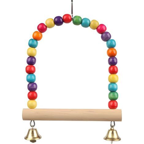 Bird Toy, Wooden Swing, Bells and Beads, Parrot/Budgerigar, Indoor Cage (1/5)