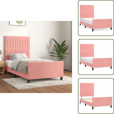 Bettgestell mit Kopfteil Rosa 100x200 cm Samt - Samtbett - Doppelbett - Rosa Bettgestell - Bettesrahmen - Kopfteil (1/5)