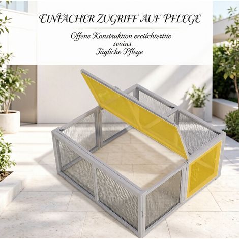 Clapier pliable pour lapins extérieur en pin avec toit ouvrant et double porte, 110 x 105 x 50 cm, gris/silver (1/5)