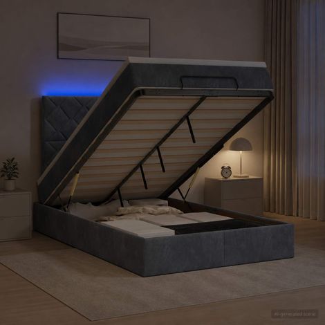 Cama tipo otomana con colchón y LED Gris oscuro 120 x 190 cm (1/5)