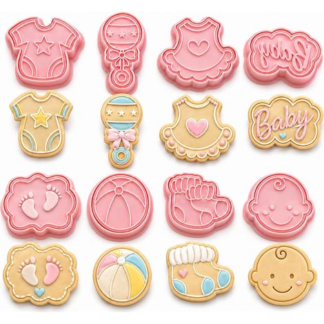 Baby Shower Cookie Cutters Set, 8 Pcs 3D Plastic Kids Cartoon Cookie Cutters for Baking Cake Decorating Fondant DIY