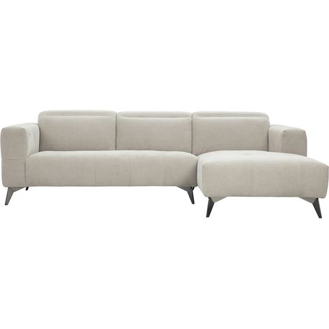 Divano ad angolo destro 3 posti con poggiatesta regolabili in tessuto ciniglia beige e metallo L236.5 cm NORELL
