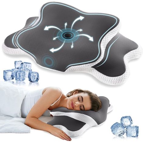 Oreiller Ergonomique Cervical Memory Foam pour Les Dormeurs sur Le Côté, Le Dos et Le Ventre, 65 40 14/10cm (1/5)