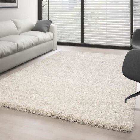 1 tapis salon shaggy, crème, 120 cm rond, polypropylène, haute pile 30 mm, pour intérieur moderne (1/4)