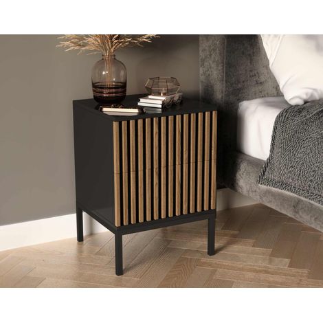 Savanna - table de chevet - effet bois et noir - 40 cm (1/5)