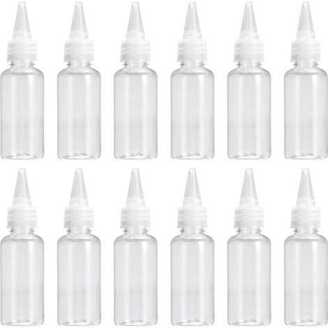 Set da 12 flaconi in plastica da 100 ml, piccoli, trasparenti, a prova di perdite, con tappo, ideali per salse e liquidi. (1/5)